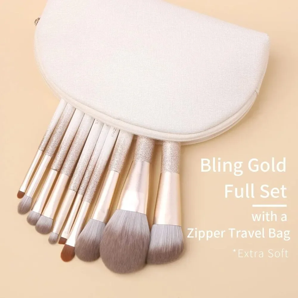 White Professional Natural Bristle Hair Makeup Brushes Set With Case